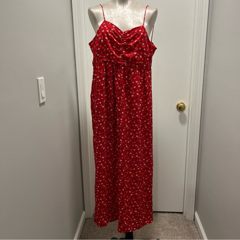Madewell Women Jumpsuit size 2 Red Floral Ruched Wide Leg Prairie Posies Cropped